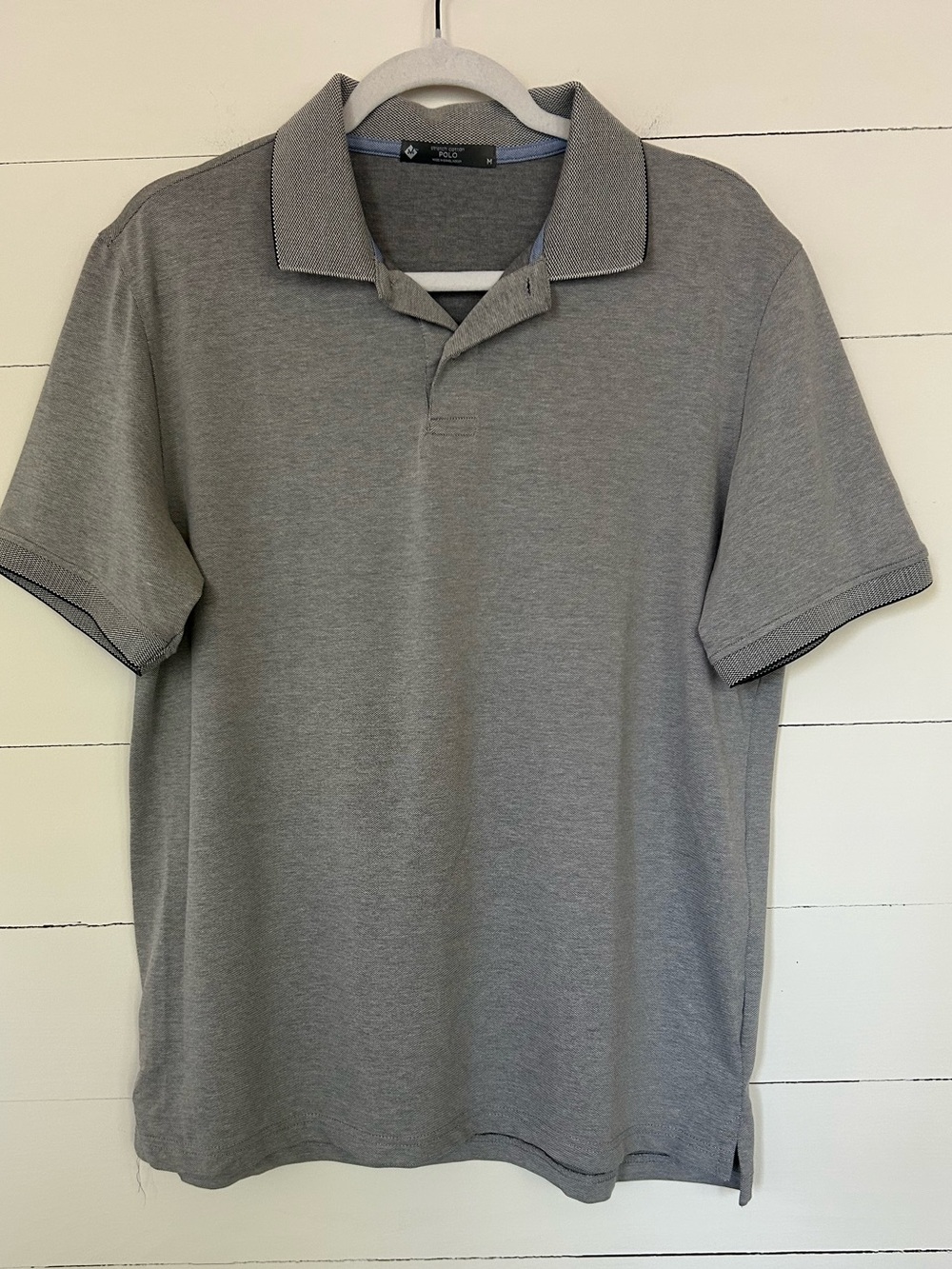 Members Mark Heather Gray Short-Sleeve Polo with Blue Trim Inside the Neck, Sz M